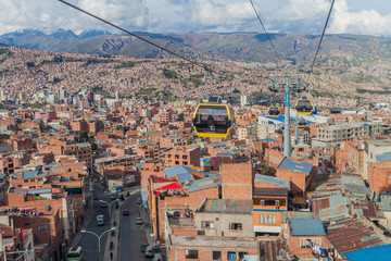 Aerial view of La Paz with Teleferico (Cable car)