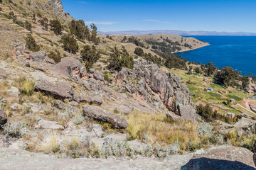 Rugged rocks at Horca del Inca, ancient astronomical observatory in Copacabana, Bolivia.