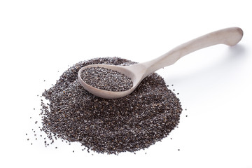 Chia seeds in spoon on white