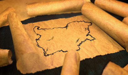 Bulgaria Map Drawing Unfolding Old Paper Scroll 3D