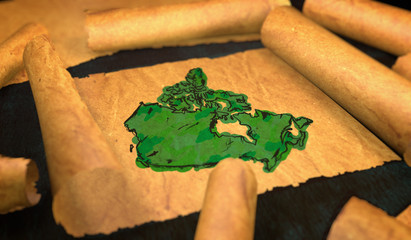 Canada Map Painting Unfolding Old Paper Scroll 3D
