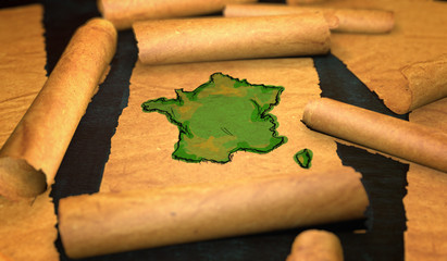 France Map Painting Unfolding Old Paper Scroll 3D