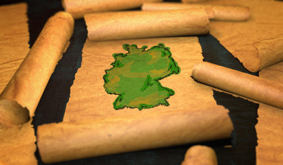 Germany Map Painting Unfolding Old Paper Scroll 3D
