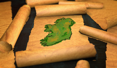 Ireland Map Painting Unfolding Old Paper Scroll 3D © natanaelginting