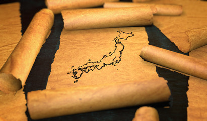 Japan Map Drawing Unfolding Old Paper Scroll 3D