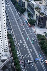 Guangzhou, China-Jan.17,2015:A bird's eye view of road. Normal traffic scene in the downtown at the bird's eye view.