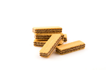 Wafers with chocolate isolated on white background.