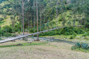 Fototapeta na wymiar Suspension bridge over Toachi river near Quilotoa crater, Ecuador