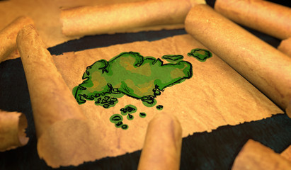 Singapore Map Painting Unfolding Old Paper Scroll 3D