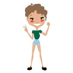 Cute Cartoon Girl with a Short Hair and Beautiful Smile, Flat Design