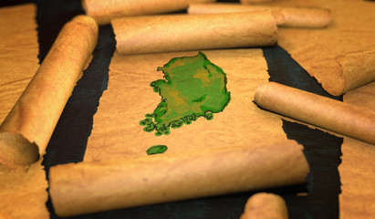 South Korea Map Painting Unfolding Old Paper Scroll 3D