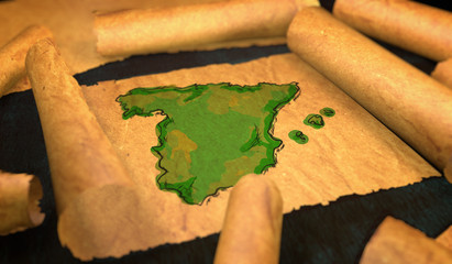 Spain Map Painting Unfolding Old Paper Scroll 3D