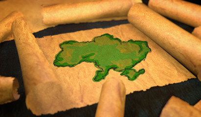Ukraine Map Painting Unfolding Old Paper Scroll 3D
