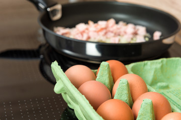 Eggs ready for breakfast cooking in a modern kitchen