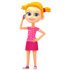 Girl talking on the phone isolated on a white background