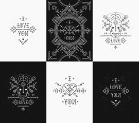 Set of Love card with line romantic and abstract elements