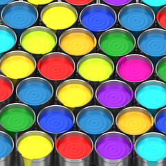 buckets of paint on a white background