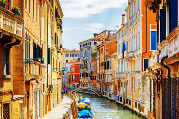 Fototapeta na wymiar View of Rio Marin Canal and Ponte Cappello dei Garzoti, Venice