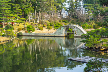 Fototapeta na wymiar Shukkeien Japanese style garden in Hiroshima, Japan