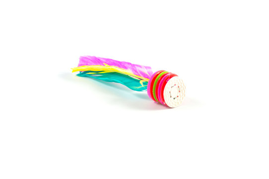 Colorful feather Shuttle cock kick isolated on white background