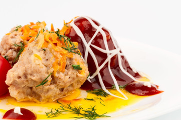 Meat balls with cherry tomatoes