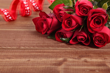 Valentine roses with red ribbon
