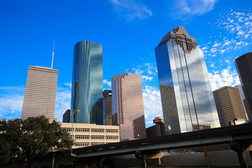 Houston Texas Skyline with modern skyscrapers and blue sky view