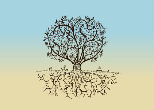Hand drawn tree isolated sketch in vintage style