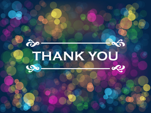 "THANK YOU" Card on multicoloured bokeh lights background
