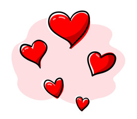 Valentine Hearts, a hand drawn vector illustration of red hearts, isolated on a simple background (the main sketch, colors, white lines, background are on separate groups for easy editing).