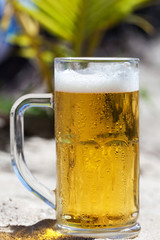 Glasses of beer on beach