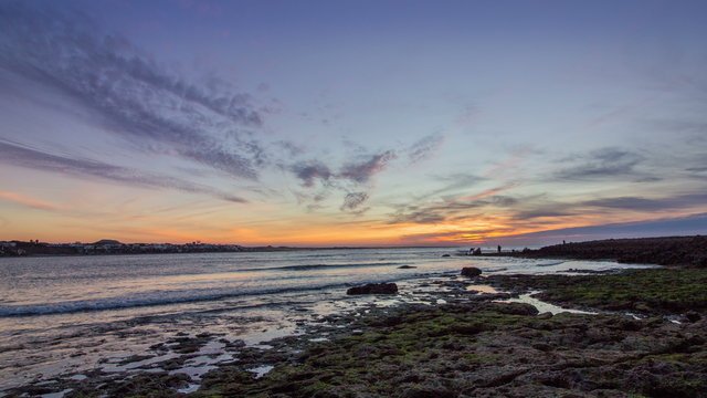 Pan Time lapse Sunset view at Tamarist beach, in Casablanca