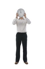 asian business man holding a clock concept photo