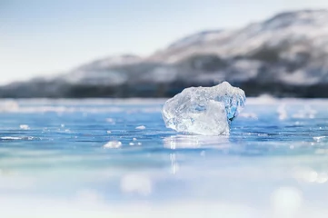 Zelfklevend Fotobehang Icicle on the frozen lake © smallredgirl