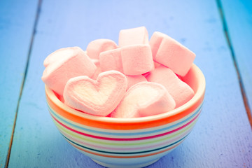 Pink heart shape of marshmallow with filter effect retro vintage