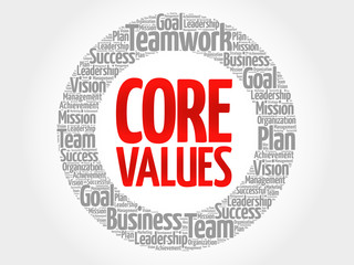 Core Values circle stamp word cloud, business concept