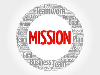 Mission circle stamp word cloud, business concept