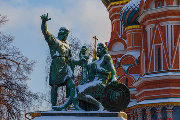 Monument to Minin and Pozharsky winter day clouds