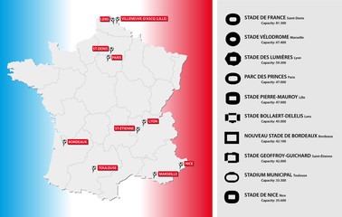 France 2016 soccer stadium map