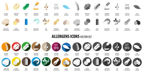 Allergens icons vector set