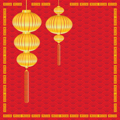 Chinese New Year on red background. Lamp and gold lighting on Chinese New Year holiday.