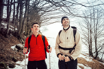 Climbers on the snowy trail