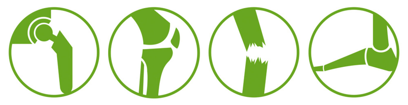 Orthopädie Icons grün - Hüfte, Knie, Trauma, Fuß