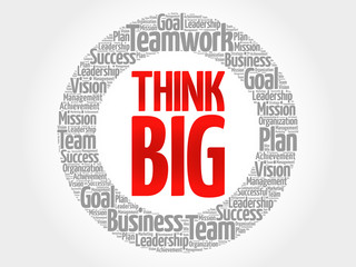 Think Big circle stamp word cloud, business concept