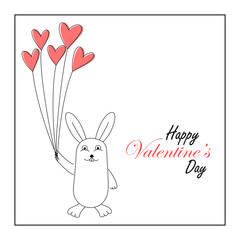 Cute bunny holding heart balloons