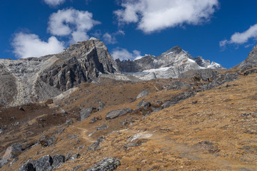 Fototapeta na wymiar Trekking trail to Renjo la pass