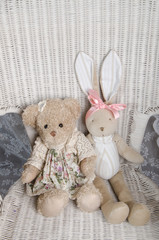 Fototapeta premium toy or cute toy rabbit on a background.