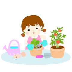 girl planting  healthy organic vegetable cartoon vector