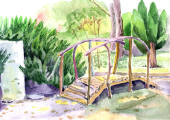 a bridge in the garden landscape © irynapotapenko