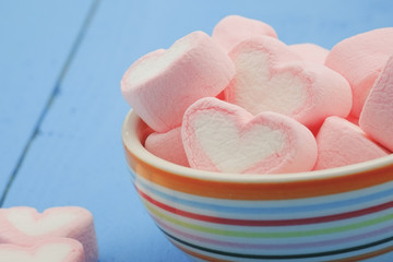 Pink heart shape of marshmallow with filter effect retro vintage